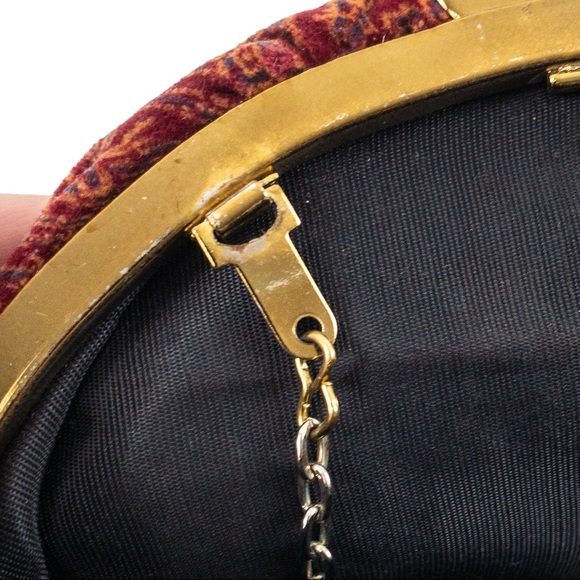 Vintage 70s Velvet Paisley Print Bag Purse Red - Picture 4 of 12